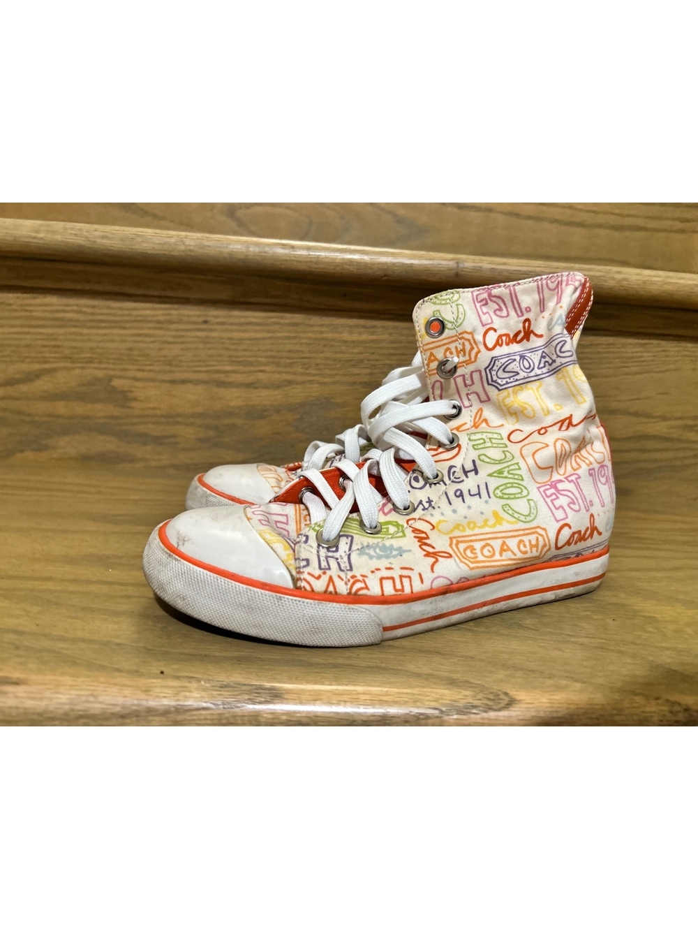 Coach Women's High-Top Sneakers with Multicolor Logo Print